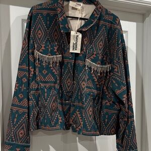 Savanna Jane Teal and Coral Patterned Jacket